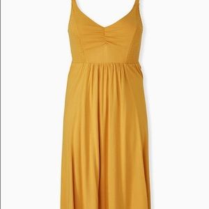 TORRID MUSTARD YELLOW SMOCKED SIDE MIDI DRESS